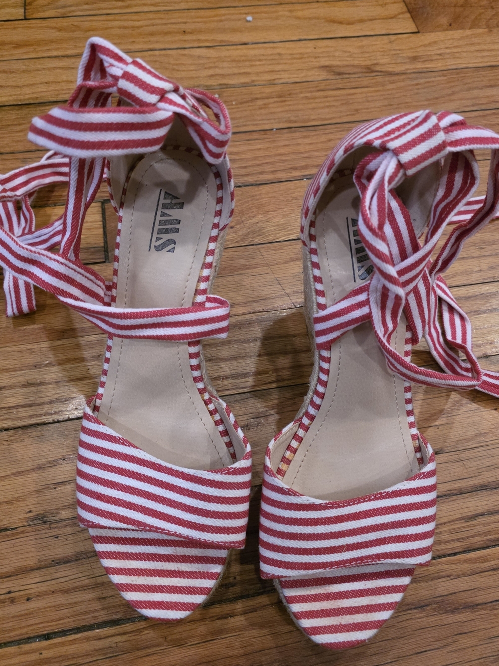 Striped Red & White Tie-Ankle Espadrilles